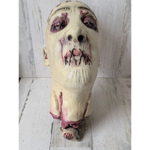 Scary rubber head stitch mouth zombie beheaded Halloween prop decor - Picture 1 of 13